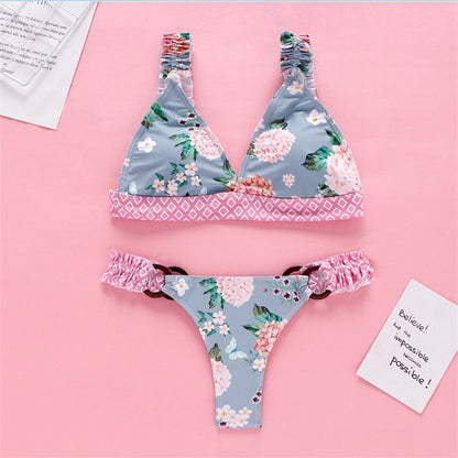 Sexy Dot Floral Bikinis Mujer New Push Up Swimwear Women Hollow Out Swimsuit Patchwork Summer Beachwear Swimming Biquini