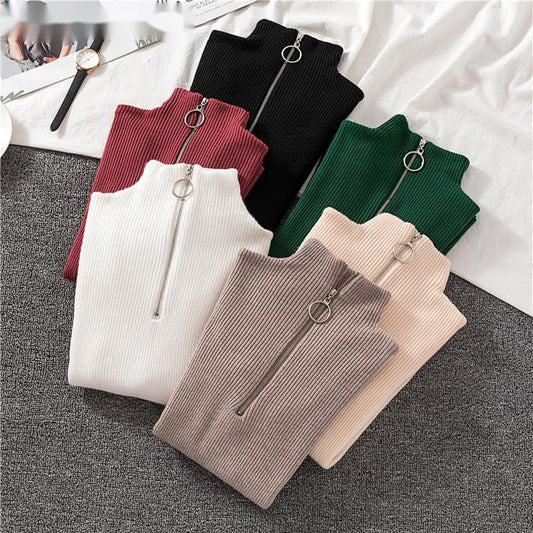 Sexy Turtleneck Sweater Women Autumn Winter Clothes Sueter Mujer Zip Christmas Sweaters Pink Fashion Pullovers Ladies