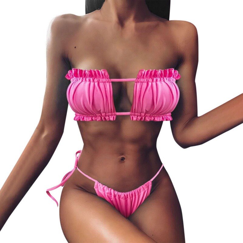 Women High Waist Bikini Sexy Swimsuit Swimwear Female Bandeau Thong Brazilian Biquini Bikini Set Bathing Suit Bather