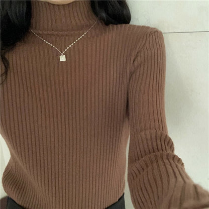 lovwvol lovwvol White Half High Neck Sweater Women's Autumn Winter Long Sleeved Top Foreign Style Bottomed Sweater Rac