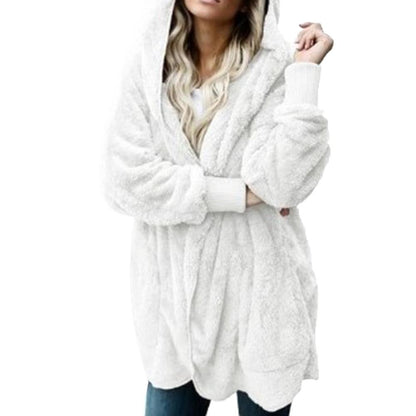 Winter Warm Women Fashion Faux Fur Hooded Coat Hairry Cardigan Furry Outwear