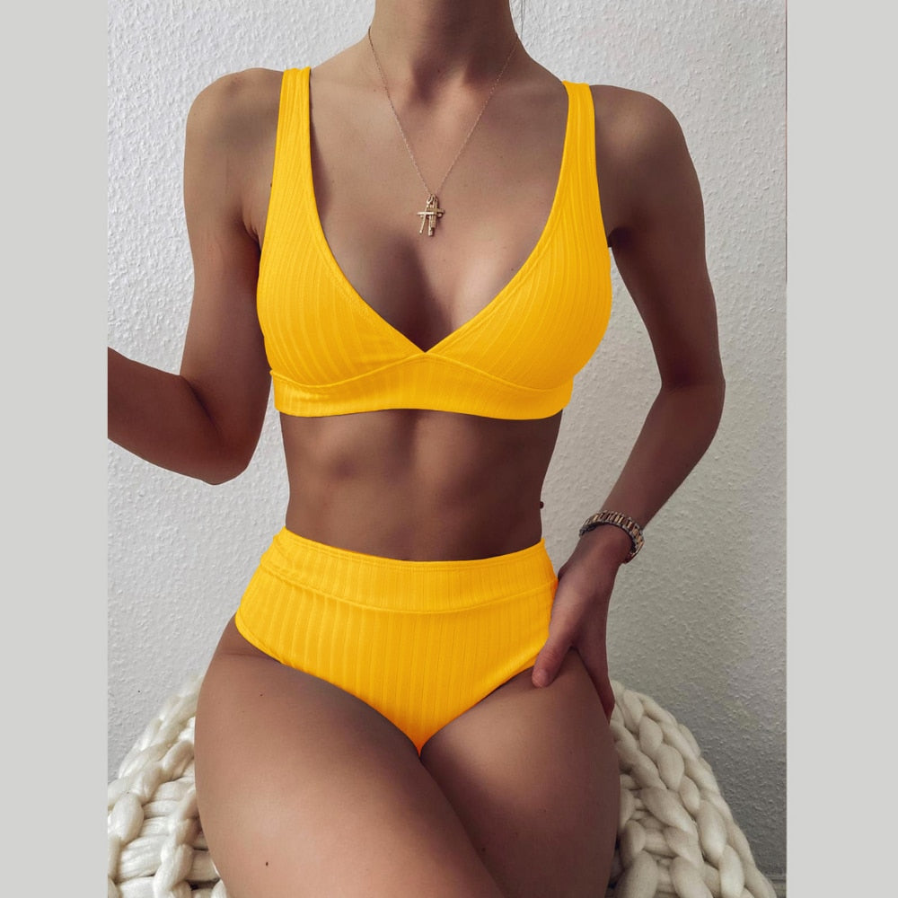 Sexy Bikini Swimwear Women Special Fabric Swimsuit Biquini Two Pieces Beachwear Push Up Swimsuit Women High Waist Bikini