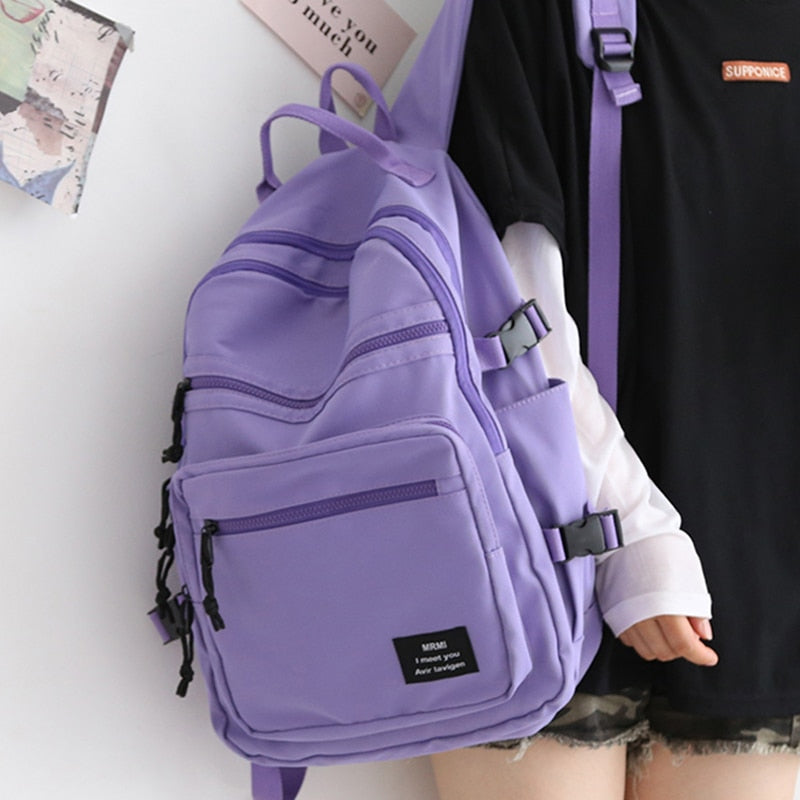 Multi-Compartment Letter Patched Detail Backpack With Bag Charm - Women Backpacks