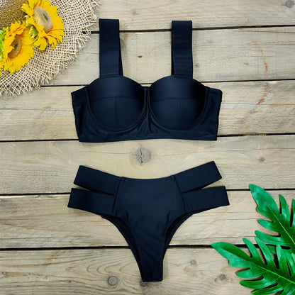 New Sexy Bikini Black Push Up Swimsuit Women Swimwear Splicing Bathing Suit Beach Swimming Suit