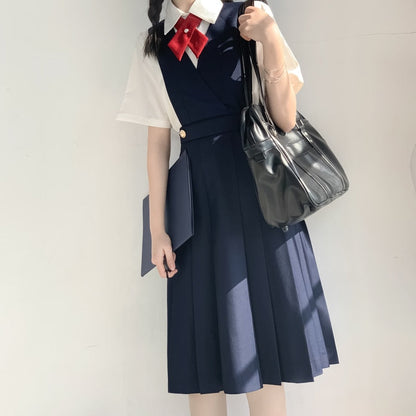 Students Ceylon Black Tea Japanese Girl's Long Pleated Dress Summer Women's Sleeveless Pinafore Dress JK High School Uniform