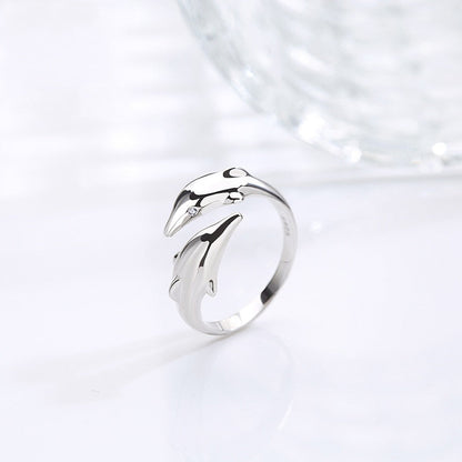 Simple Fashion Silver Color Feather Dolphin Adjustable Ring Exquisite Jewelry Ring For Women Party Wedding Engagement Gift