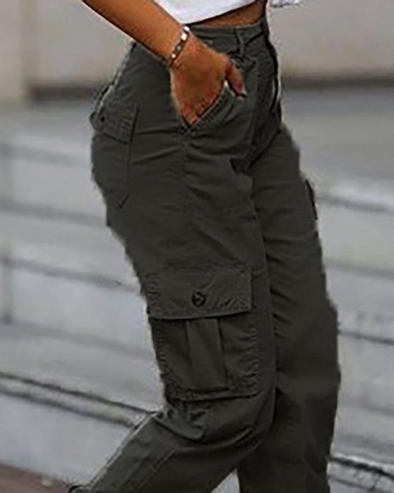 High Waist Cargo Pants With Pocket