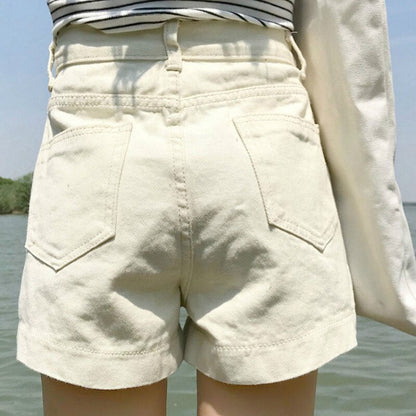 Shorts Women Korean-style Simple High Waist Solid All-match Short Denim Trousers Students Straight Wide-leg Fashion Leisure Chic