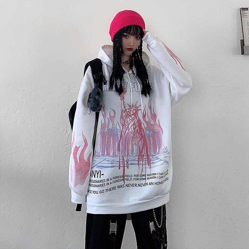 Streetwear Harajuku Funny Printed Tops Autumn Girls White Fashion Japan Kpop Women Casual High Street Special Spring Sweatshirts