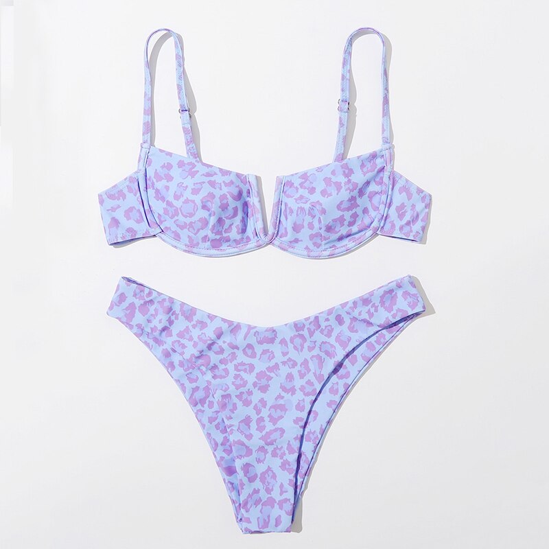 Sexy Female Swimsuit Two Piece Set Swimwear Dot Printed Push Up Bandage Bikini Set Women Underwire Beach Wear V-neck Biquini