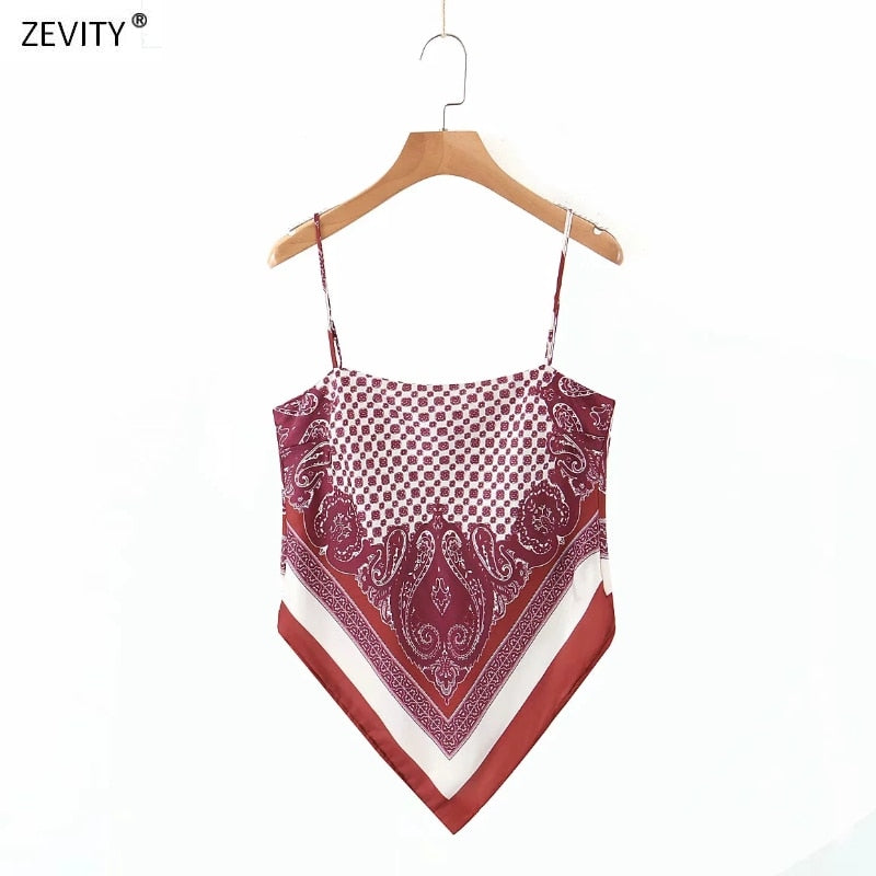 lovwvol New Women vintage paisley print spaghetti strap sexy chic camis tank ladies summer backless bowknot sling tops LS3866