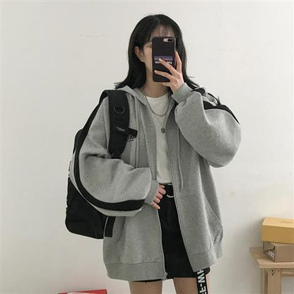 Lazy Plush and Thick Zip-up Autumn And Winter Fashion Women Sweatshirt  hoodie coat  Korean Soild Color Long Sleeve Female