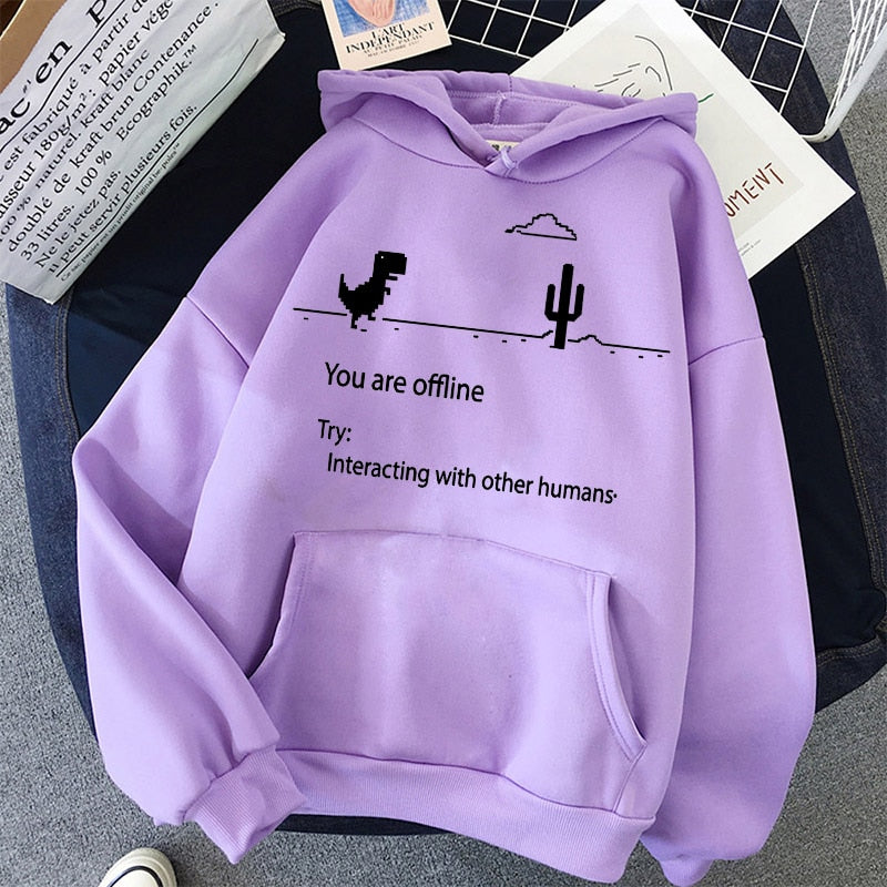 Cartoon Dinosaur Letter Print Hoodies Women Hooded Oversize Pullovers Harajuku Warm Kawaii Female Loose Streetwear Sweatshirts