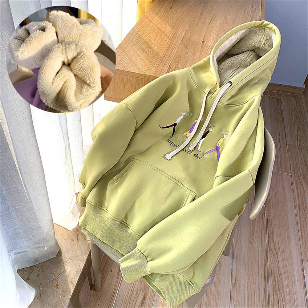 lovwvol Jacket women solid color hoodies autumn winter imitation lamb wool korean loose plus velvet thick zipper sweatshirt tops