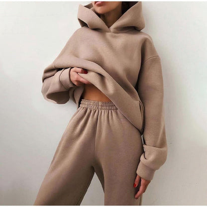 lovwvol New Tracksuit Women Elegant Solid Suits Fleece Warm Hoodies 2 Piece Set  Autumn Winter Fashion Oversized Sweatshirts Tracksuit