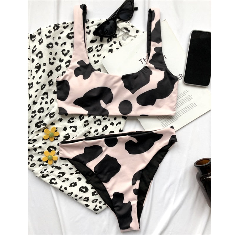 Sexy Bikini Mujer New Cow Print Swimsuit Women Two Pieces Push Up Biquini Brazilian Swimming Suit For Women Beach Swimwear