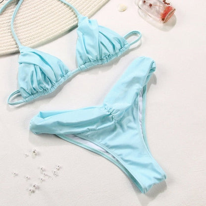 Newest Sexy Bikinis Female Micro Folds Swimwear Women High Cut Bikini Set String Swimming Suit For Women White Swimsuit