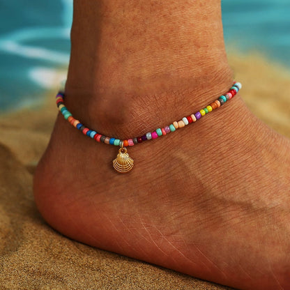 Bohemian Colorful Turkish Eyes Anklets for Women Butterfly Flower Zircon Shell Cat Ankle Bracelet Summer Beach Foot Leg Jewelry