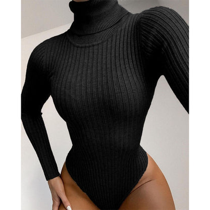 Long Sleeve Turtleneck Bodysuit Women Winter Clothing Ribbed Knitted Skinny Women's Body Gray Black New Female Outfits