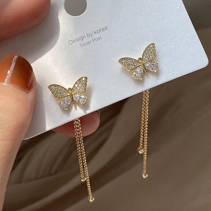 Women Long Tassel Earrings Korean Sweet Butterfly Rhinestone Earring Elegant Geometric Hanging Earring Jewelry New