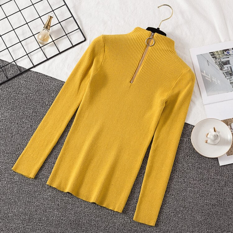 lovwvol Sexy Turtleneck Sweater Women Autumn Winter Clothes Sueter Mujer Zip Christmas Sweaters Pink Fashion Pullovers Ladies