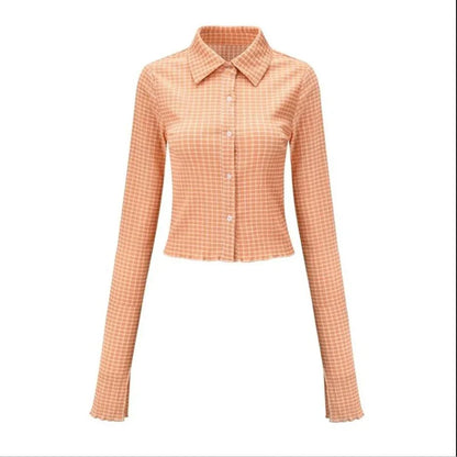 lovwvol Vintage Plaid Shirt women shirt Spring New Extra Long Sleeves Short Slim Single Breasted Green Fashion Casual Female Tops