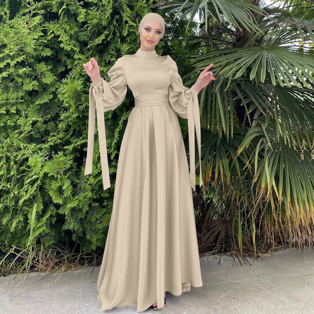 lovwvol Factory Ramadan Eid Djellaba Muslim Dress Dubai Soft Grosgrain Silky Abaya Dubai Turkey Muslim Dress Islam Robe With Belt WY715