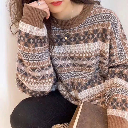 lovwvol New Hong Kong Style Retro Sweater Schoolgirl Korean Loose Winter Lazy Wind Plus Size Sweater Tide