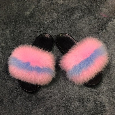 New Arrival Girl Luxury Fluffy Fur Slippers Ladies Indoor Warm Furry Fur Flip Flops Women Amazing Plush Fur Slides Wholesale Hot