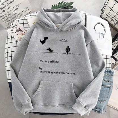 Cartoon Dinosaur Letter Print Hoodies Women Hooded Oversize Pullovers Harajuku Warm Kawaii Female Loose Streetwear Sweatshirts