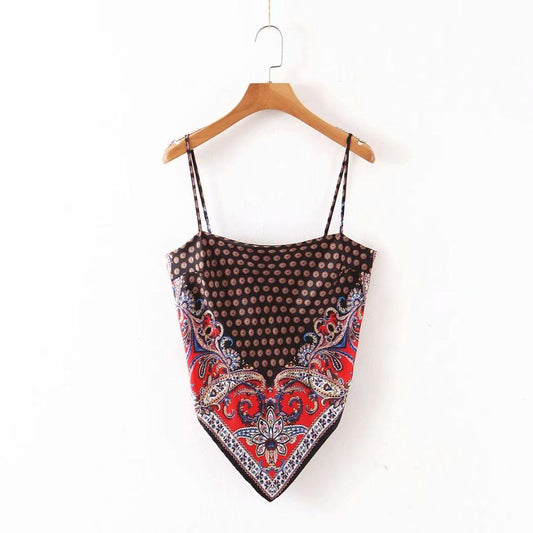 lovwvol New Women vintage paisley print spaghetti strap sexy chic camis tank ladies summer backless bowknot sling tops LS3866