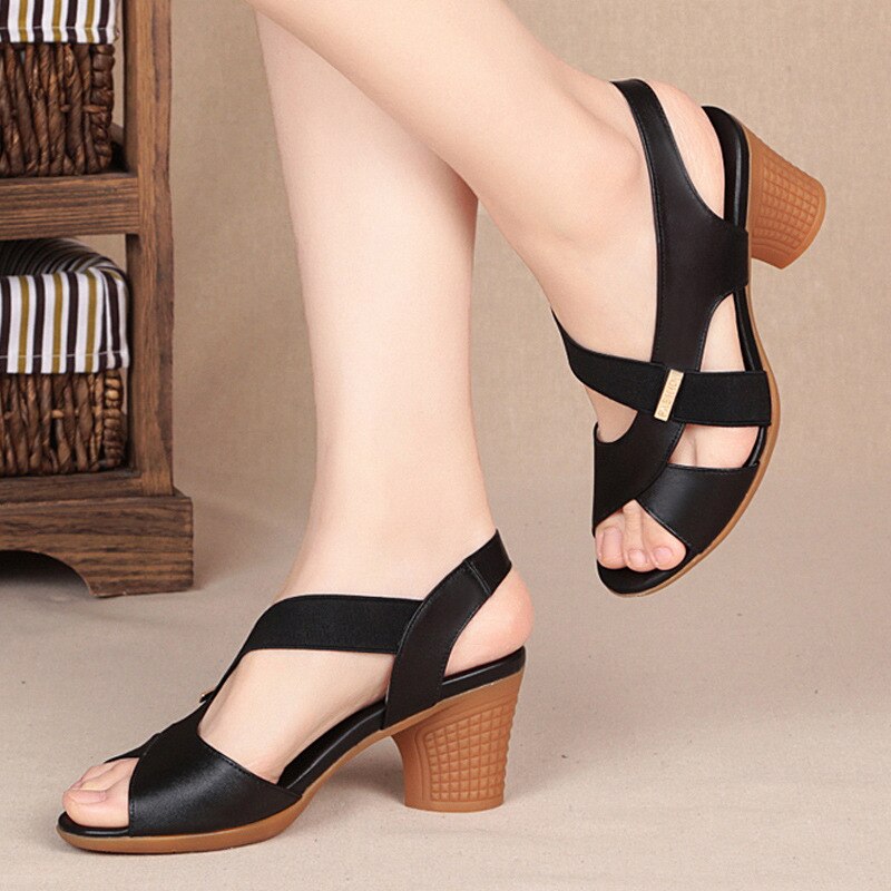 lovwvol Women Summer Sandals Platform Round Mid Heel Back Strap Peep Toe Pu Leather Beach Casual Fashion Shoes Ladies Female Whosale