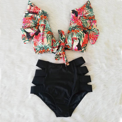 High Waist Bikini Ruffle Swimwear Women Print Sexy Swimsuit Push Up Bikinis Plus Size Bathing Suits Floral Beach Wear