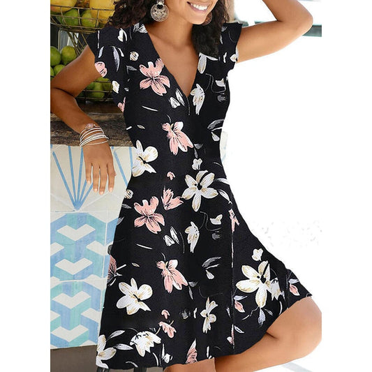 lovwvol New Summer V Neck Floral Print Party Dress Women Vintage Sleeveless Tank Mini Dress Spring Loose Plus Size A-Line Dress