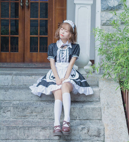 Sweet Lolita Dress French Maid Waiter Costume Women Sexy Mini Pinafore Cute Ouji Outfit Halloween Cosplay For Girls Plus Size