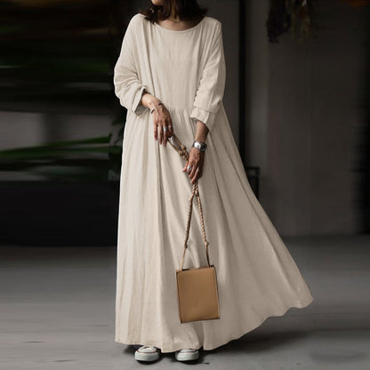 Women Elegant Maxi Long Dress   Autumn Vintage Long Sleeve Solid Sundress Kaftan Femme Robe Vestidos  Baggy