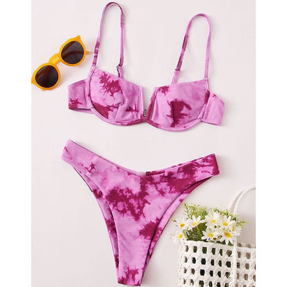 Sexy Female Swimsuit Two Piece Set Swimwear Dot Printed Push Up Bandage Bikini Set Women Underwire Beach Wear V-neck Biquini