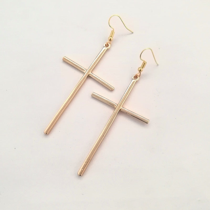 New Vintage Big Cross Long Earrings for Women Simple Cross Drop Earrings Jewelry Girl Party Wedding Birthday Bijoux Gift