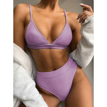 lovwvol Push Up Bikini Set Swimsuits High Waist Swimwear Women Ribbed Biquini Bathing Suits Brazilian Bikinis  Purple Bathers New