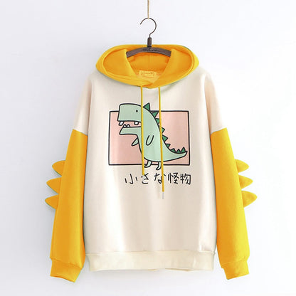 Winter dino hoodie Tops Dinosaur Oversized Cartoon Hoodie Women Fashion Sweatshirt Casual Print Korean Style Thicken Sweatshirt