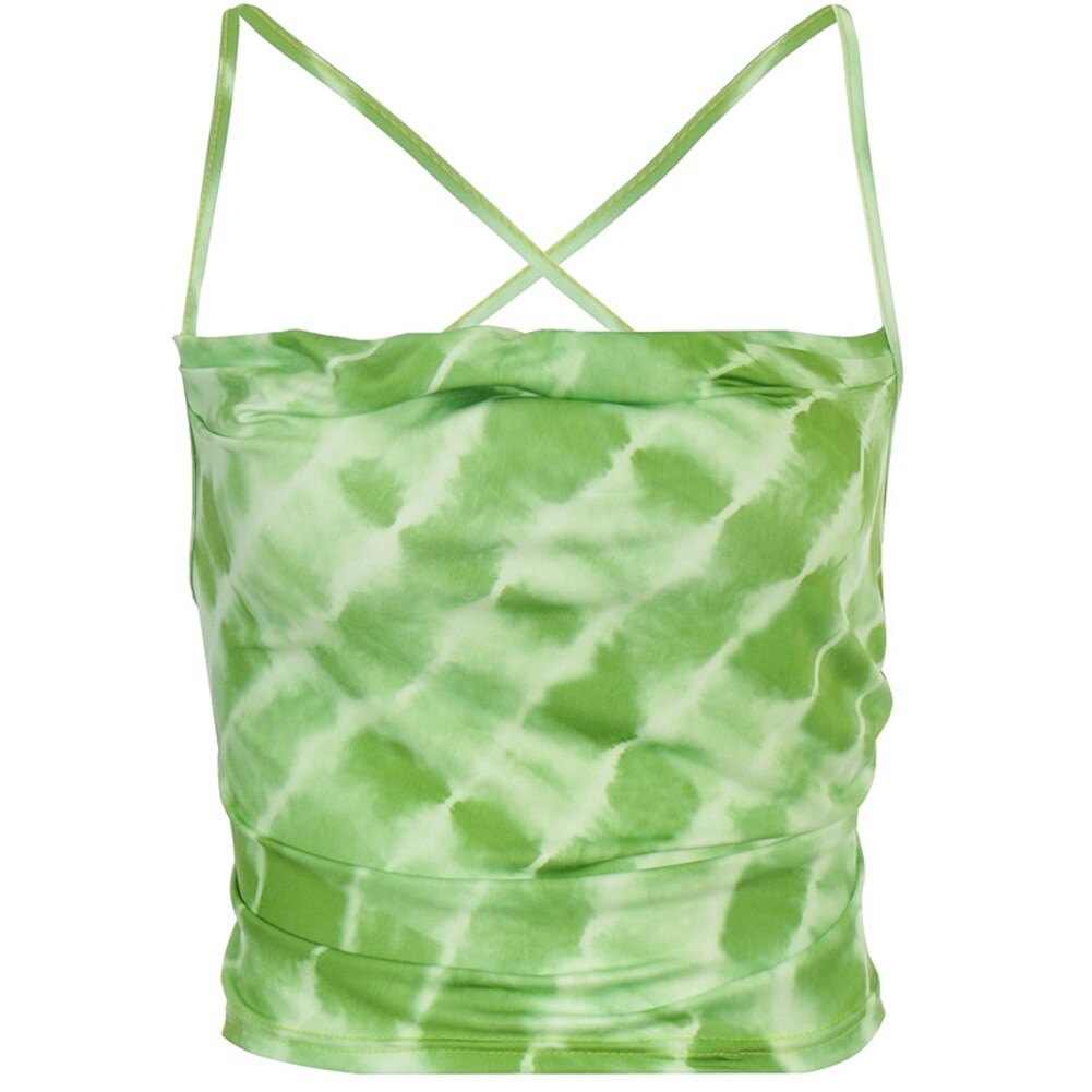 lovwvol Women Sleeveless Tie Dye Top Backless Bandaged Sexy Crop Tops Summer Streetwear Outfits Camis Polyester Fiber camisetas Tops