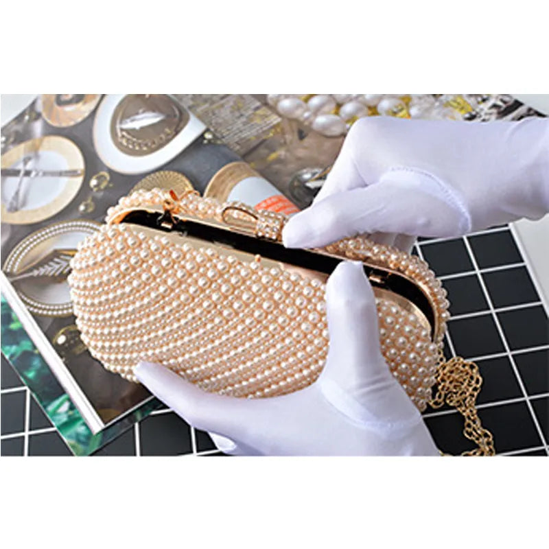 European American hot sell sweet ladies girls women pearl clutch bag elegant party evening bag