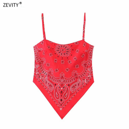 lovwvol New Women vintage paisley print spaghetti strap sexy chic camis tank ladies summer backless bowknot sling tops LS3866