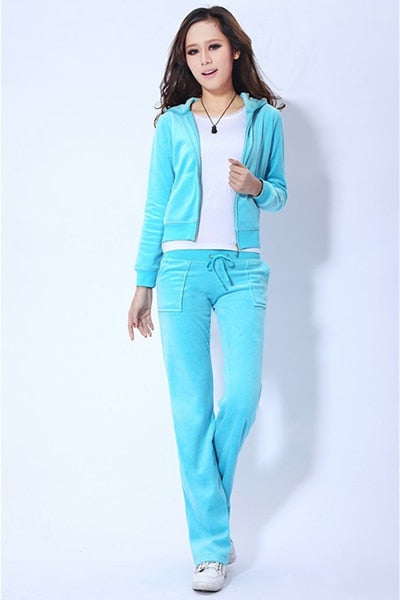 Spring/Fall Women's Brand Velvet Fabric Tracksuits Velour Suit Women Track Suit Hoodies And Pants fat sister sportswear