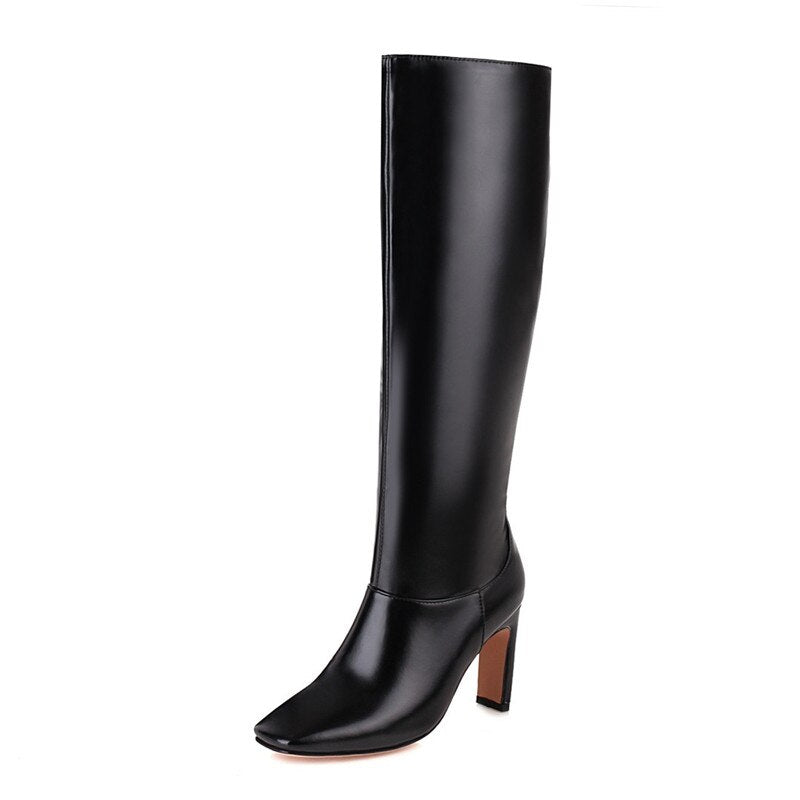 Winter Knee High Boots Women High Heel Long Knight Boots Shoes Square Toe Fashion Sexy Chelsea Boots For Women Large Size 48