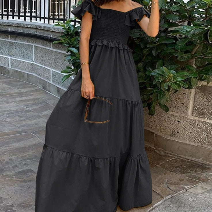 Women Summer Maxi Dress Vintage Solid Dress Sexy Long Party Dress Plus Size Robe Femme Bohemian Vestidos