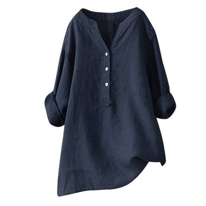 Cotton Linen Tops Women Blouse Elegant V Neck Long Sleeve Shirt Casual Spring Solid Shirts Vintage Casual Loose Blusas рубашка