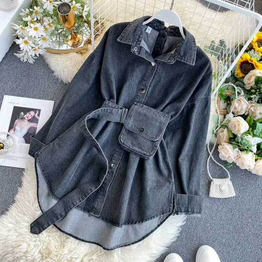 Women Spring Denim Blouses Coat Turn Down Collar Sexy Button Design Womens Denim Shirt Style Coat Women Tops Blusas