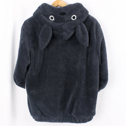 Hooded Sweatshirt Kawaii Totoro Men Women Harajuku Soft Plush Hoodies Plus Size Oversized Cosplay Jacket Coat Loose Sweatshirt