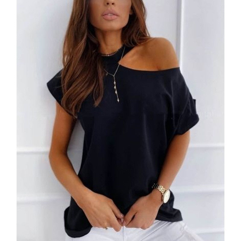 Large size Top Sexy Off Shoulder summer Tshirt Women Print Casual Summer Short Sleeve O-neck Pullovers Tops Fashion Street Tee